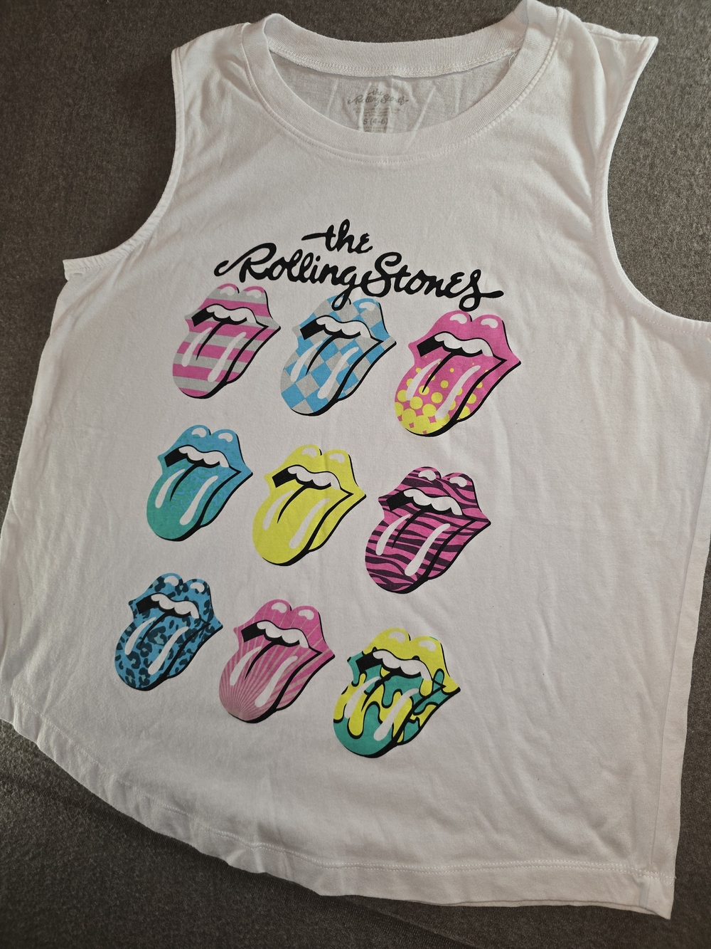 The Rolling Stones White Muscle Tank - Multicolor Tongue Print Women's Small